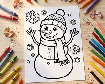 Winter Coloring Pages for Kids, Snowman Penguin Ice Skating, Printable PDF (A4 + US Letter)