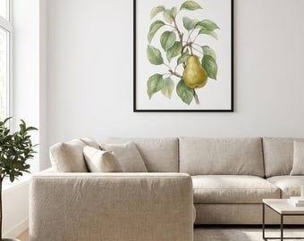 Birnen-gerahmter botanischer Druck, minimalistische Aquarell-Wandkunst, skandinavisches Dekor für Küche & Wohnzimmer