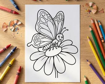 Spring Coloring Pages for Kids, Butterfly Bunny Garden, Printable PDF (A4 + US Letter)