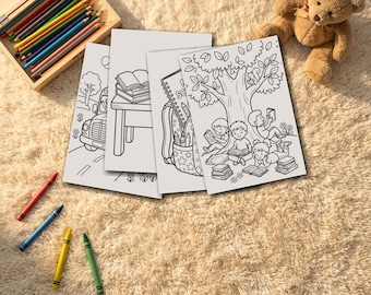 Back to School Coloring Pages for Kids, Classroom Bus ABC (PDF Download)