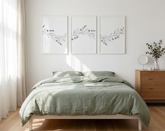 Dusty Blue Lavender Triptych Wall Art, Minimalist Botanical Scandinavian Prints (Digital Download)