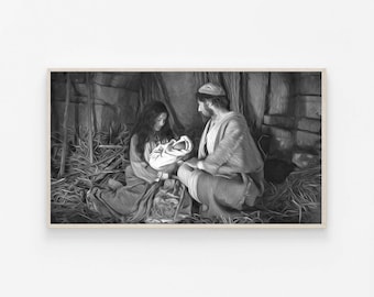 Samsung Frame TV Art Christmas, Away in a Manger, Nativity, Winter, Christmas, Santa, Frame TV Art, Samsung Art TV