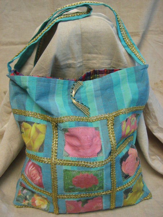 Fancy Patchwork Flower Garden Jeweled Tote One of 