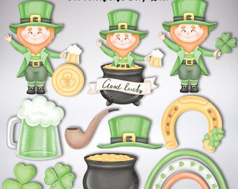 St. Patrick's Day Mix Digital Scrapbook Set 1 Watercolor png jpg clipart