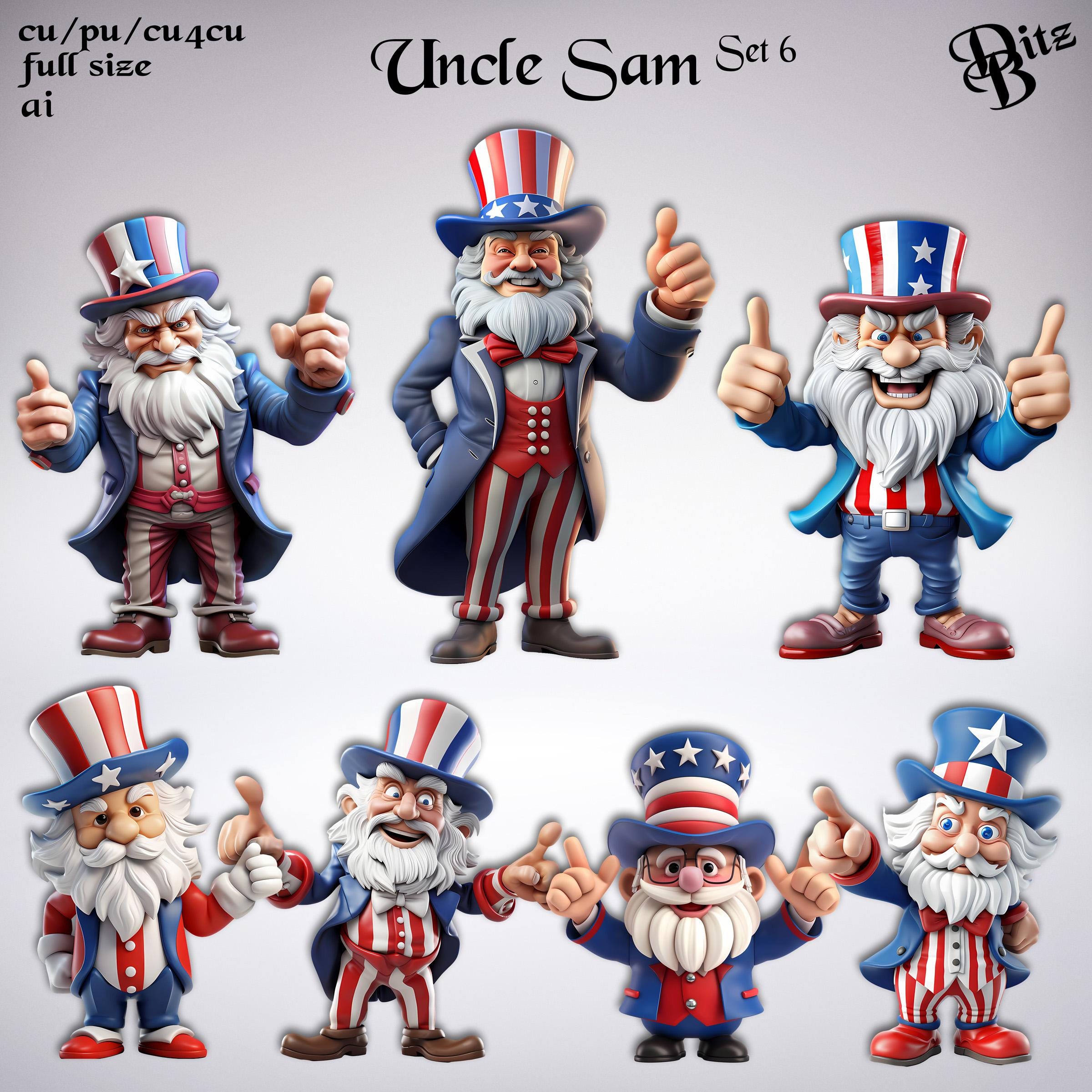 Uncle Sam Set 6 Transparent Png Images - Etsy, image size:2400x2400