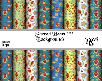 Sacred Heart Set 8 Digital Scrapbook Background Papers