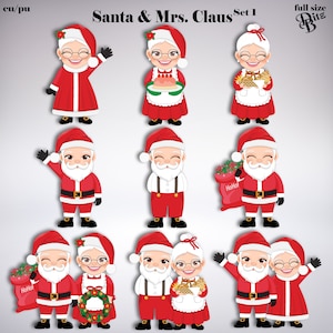 Images clipart png de scrapbooking numérique père Noël et mère