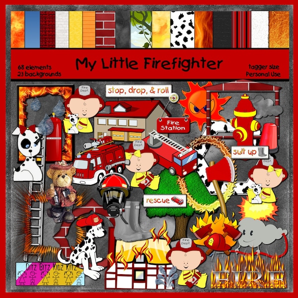 My Little Firefighter Digital Children's Scrapbook Kit jpg, transparent png