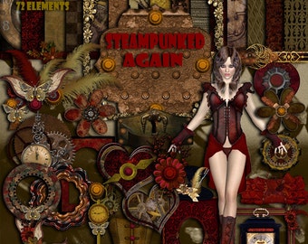Steampunked Again Digital Scrapbook Kit jpg, transparent png
