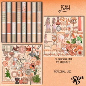 Peach Digital Scrapbook Kit clipart png jpg