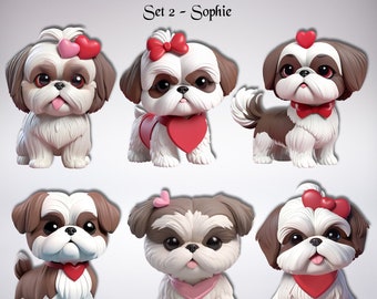 Valentine Shih Tzus Set 2 Digital ai Transparent Png Files