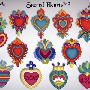 Imágenes prediseñadas digitales transparentes del Sagrado Corazón en formato PNG, conjunto de 2