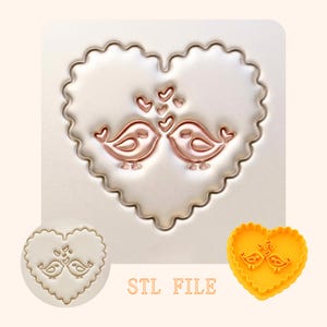 Lovebirds Heart Clay Cutter STL Wedding Polymer Jewelry Tools Embossed Bird Cookie 3D File