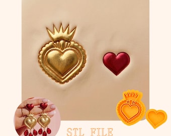Sacred Heart Earring STL, Clay Cutter Tool, Mexican Milagro Texture, STL File Earrings