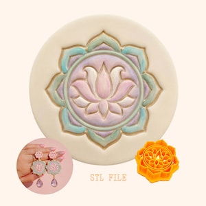 File STL per taglio argilla a forma di loto in rilievo, file digitale di fiore mandala per stampa 3D