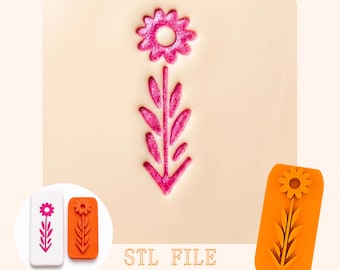 Folk Floral Polymer Clay Stamp STL, Botanical Flower Embosser, Jewelry 3D Print Files