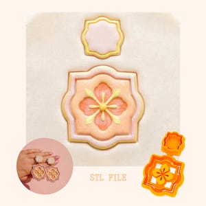 Folk Floral Clay Cutter STL - Flower Tile Jewelry Design for 3D Printing, 6 Sizes Included