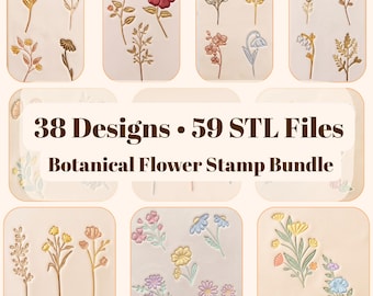 Botanical Flower Stamp Bundle | Polymer Clay Cutter | 38 Designs | Jewelry STL | Digital Download