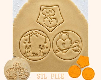 Valentine Cookie Cutter STL Set, Polymer Clay Cutters STL, Love Heart Embosser