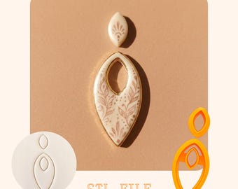 Clay Cutter STL, Marquise Botanical Earring Embossed Polymer Clay 3D Print File