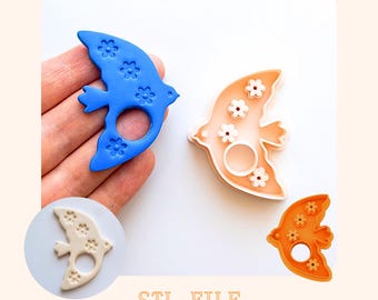 Glasses Holder Brooch STL, Floral Bird Polymer Clay Cutter File