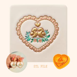 Lovebird Heart Cutter STL Romantic Bird Clay Tool Polymer Clay Mold 3 Sizes