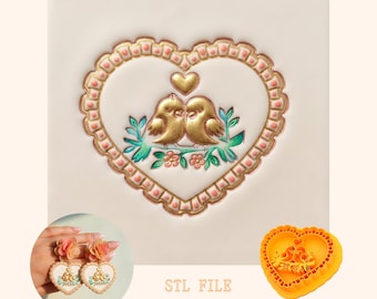 Lovebird Heart Earring STL, Polymer Clay STL Files for Jewelry Making
