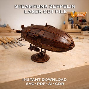 Archivo de corte láser de dirigible steampunk / Modelo de dirigible 3D (Descarga digital)