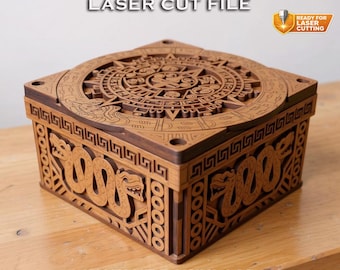 Azteken-Holzkisten-Laserschnittdatei, Maya-Lagerungsvorlage (DXF, CDR, PDF)