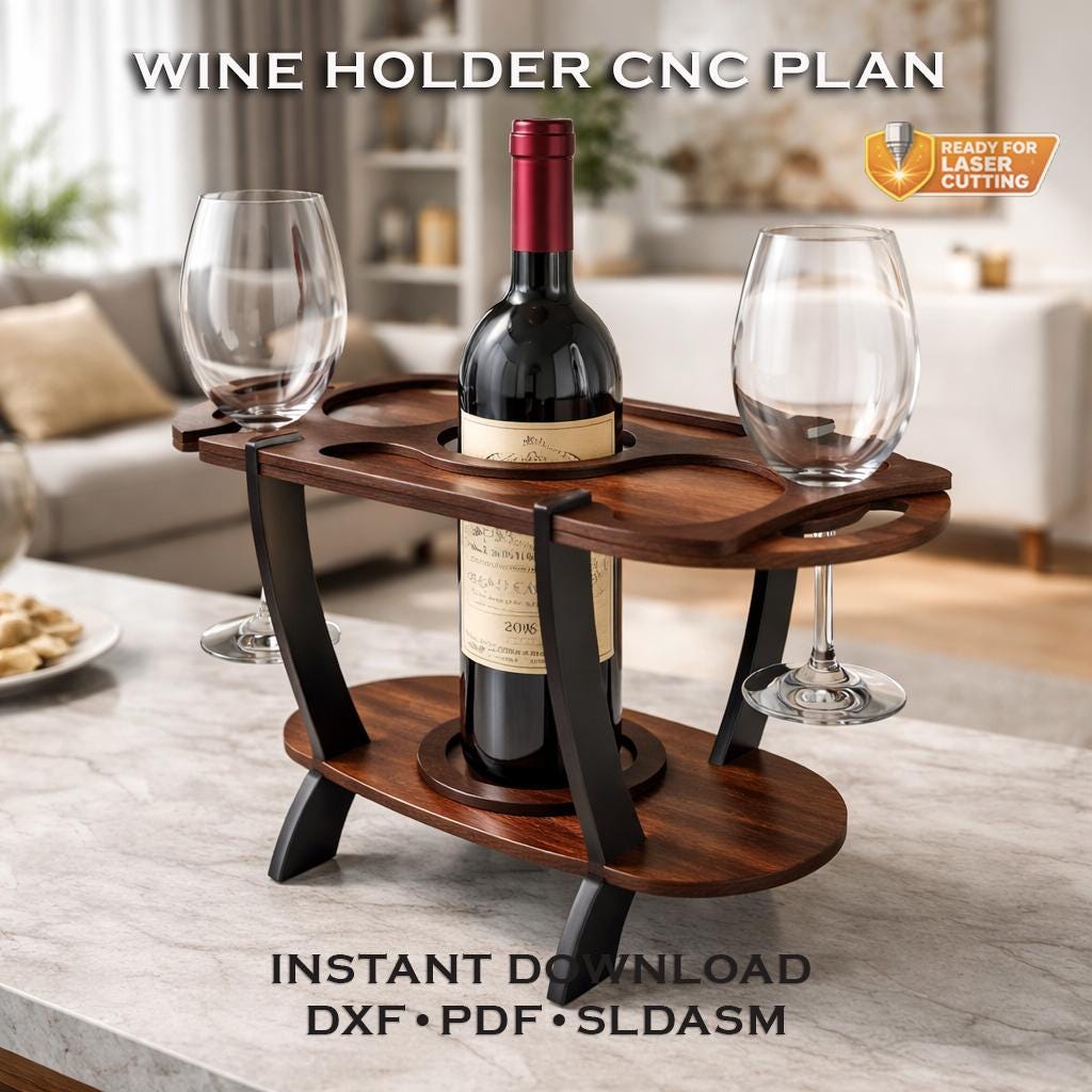 Wooden Wine Holder Laser Cut File: CNC Plan, Bottle Stand Pattern ...