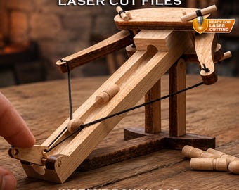 Holz Katapult Laser Cut Datei, Miniatur Belagerungsmaschine Modell (Digitaler Download)