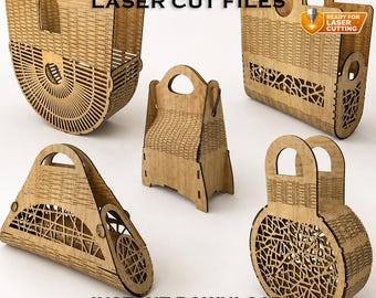 Holzhandtasche Laser Cut Dateien | Geflochtener Korb Geldbörse Template (dxf, svg, pdf, ai)