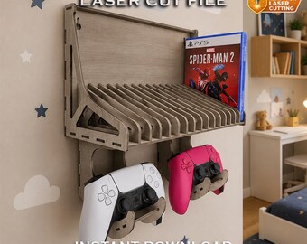 Spielveranstalter CDR Datei | Laser Cut Gaming Regal | Wand Controller Halter | Videospiel-Aufbewahrungsregal | CNC Fräser Projekt