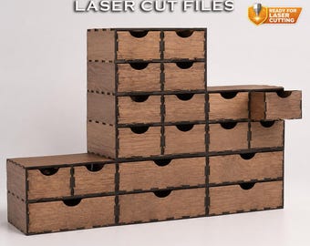 Modularer Schubladenveranstalter Laser Cut Dateien | Holz Aufbewahrungsbox CNC Files (Instant Download)