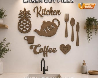 Keukenmuurkunstset | Lasergesneden bestanden | Digitale items