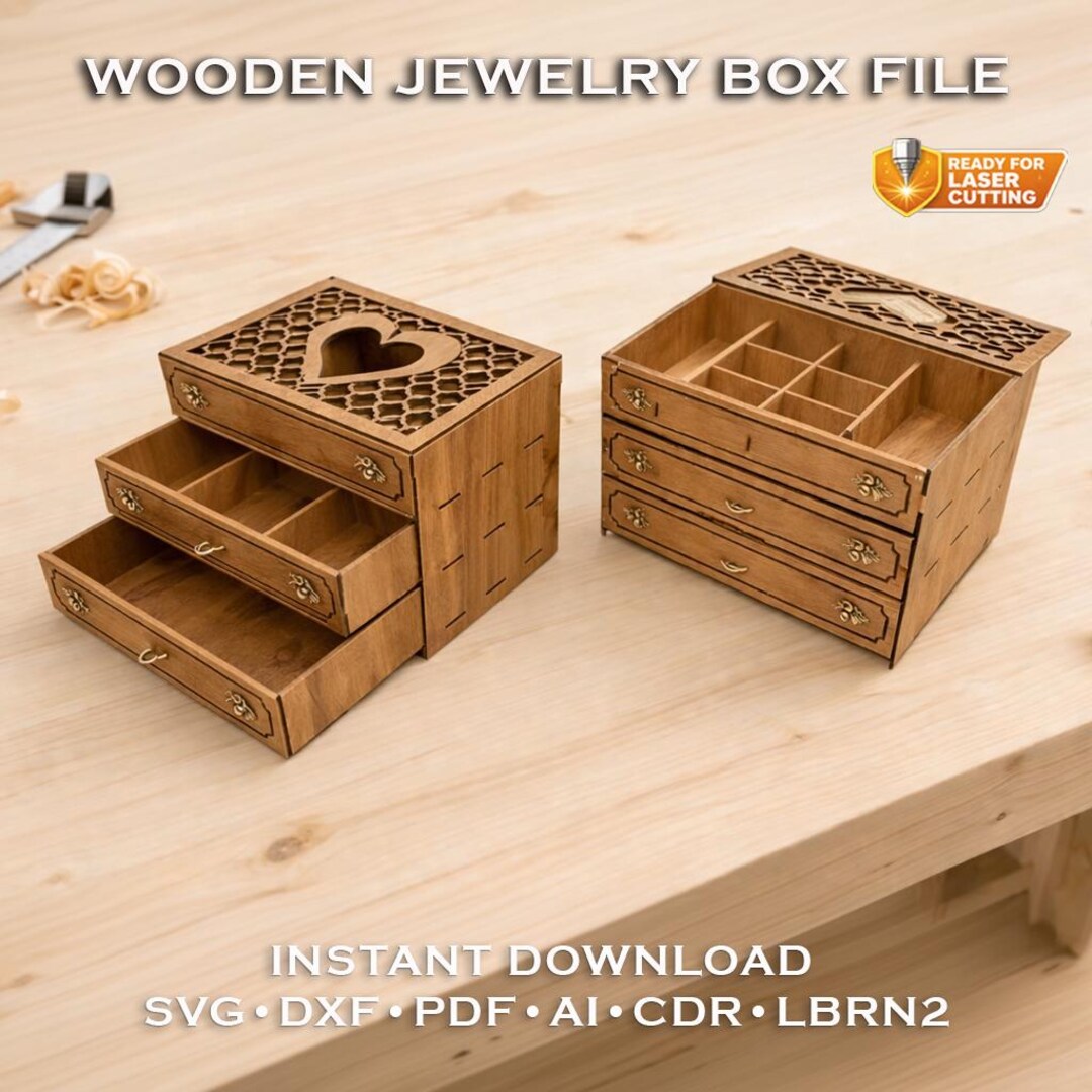 Wooden Jewelry Box Laser Cut File | Drawer Organizer Plan (SVG, DXF) - Etsy