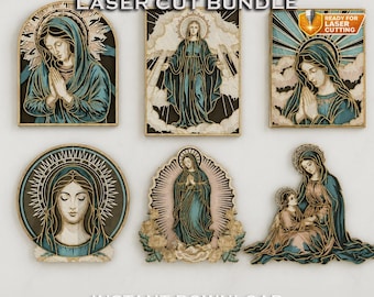 Gelaagde Maagd Maria lasergesneden bestanden, katholieke muurkunstbundel (SVG, DXF, EPS)