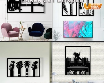 Gitarre Wand Kunst Set, Laser Cut Dateien, Musik Dekor (CDR, DXF, PDF)