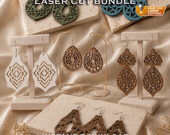 Lasergesneden mandala-oorbellenbundel | Sjablonen voor Boho-houten sieraden (digitale download)