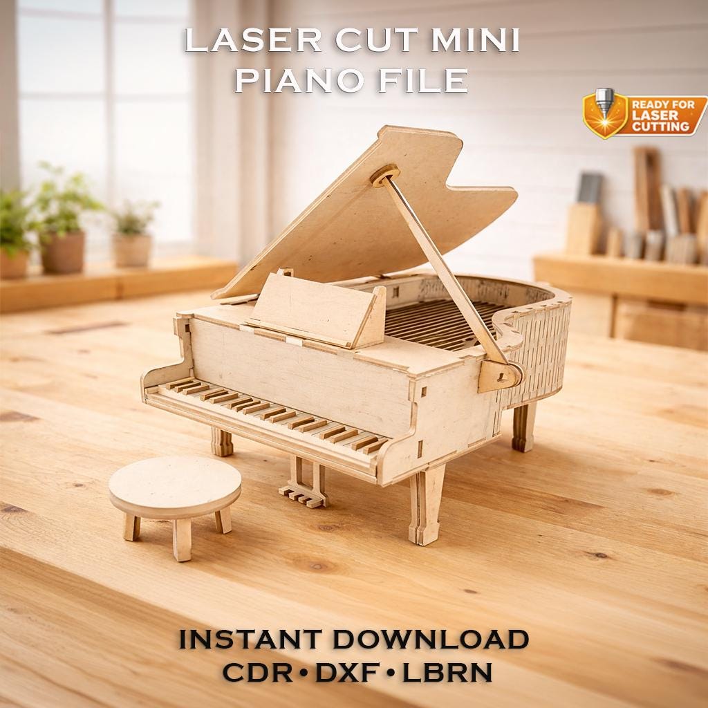 Mini Grand Piano Laser Cut File | Wooden Model CNC Design (dxf, Cdr ...