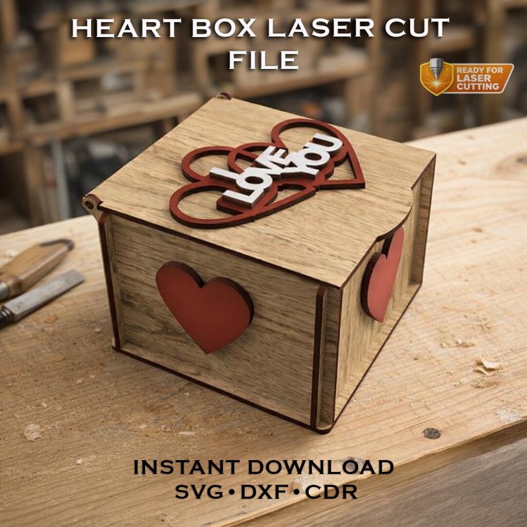 Heart Box Laser Cut File, Wooden Love Box, Valentine Gift Template (SVG ...