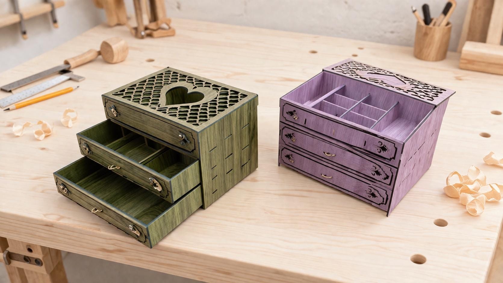 Wooden Jewelry Box Laser Cut File | Drawer Organizer Plan (SVG, DXF ...