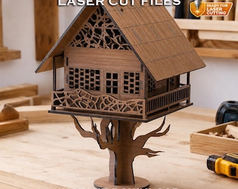 Baumhaus Laser Cut Datei, Holzmodell DXF CDR Design (Digitaler Download)