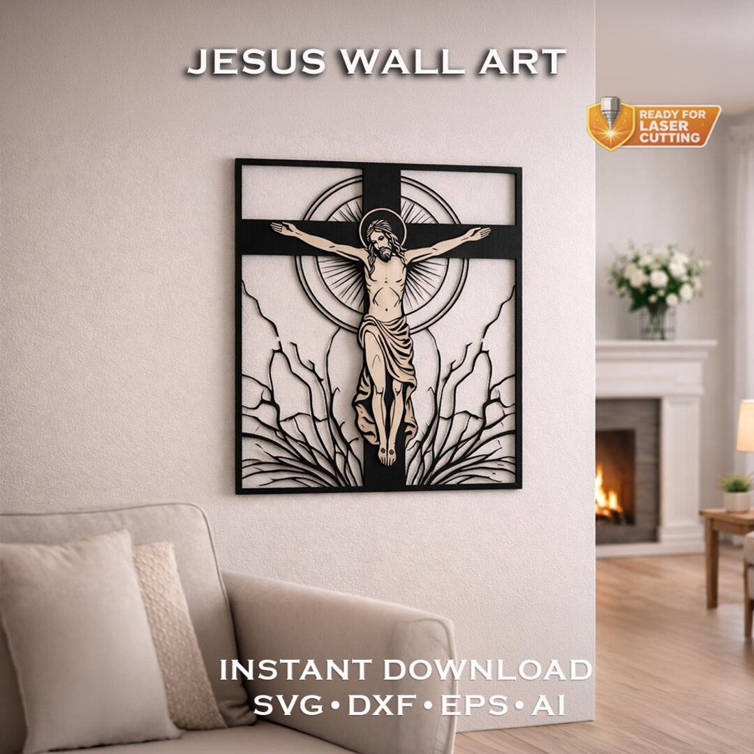Jesus Crucifix Laser Cut File – Christian Cross Wall Art, CNC SVG ...