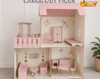 Moderne Puppenhaus Laser Cut Dateien | Miniaturhaus-Pläne aus Holz (Digitaler Download)