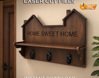 Home Sweet Home Schlüsselhalter Laser Cut Dateien | Landhaus Eingangsbereich (Digitaler Download)