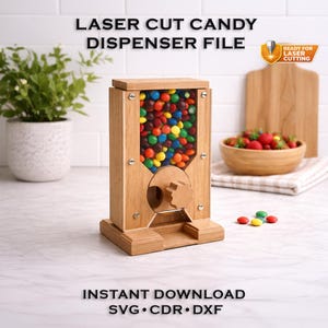 File per dispenser di caramelle tagliato al laser / Progetti CNC per la lavorazione del legno (Download digitale)