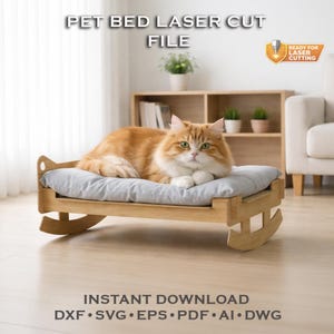 Drewniane bujane legowisko dla zwierząt, plik wycinany laserowo | Nowoczesne, minimalistyczne meble dla psów i kotów (pobranie cyfrowe)