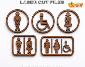 Restroom Schild Laser Cut Dateien | Modernes WC, Accessoire Schilder (Digitaler Download)