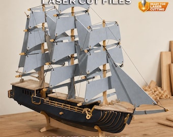 Segelschiff Laser Cut Datei, 3D Holzmodell DXF Muster (Instant Download)